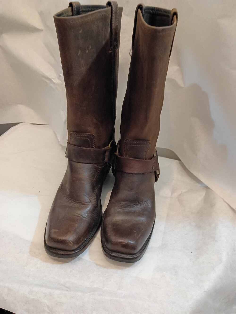 Vtg Frye Womabs Boots Harness Brown Square Toe Black Label 8M Southwest - Picture 13 of 16